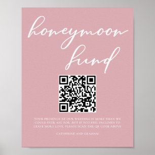 Poster Dusty Rosa Pink Weding Honeymoon Fund Código QR