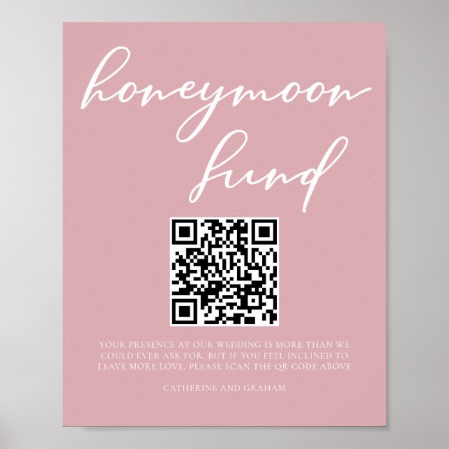 Poster Dusty Rosa Pink Weding Honeymoon Fund Código QR (Frente)