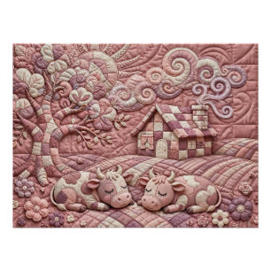 Pôster Dusty Rose Antigo Quilted Vacas Patchwork Pastoral