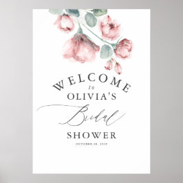 Poster Dusty Rose Floral Elegant Bridal Shower Welcome