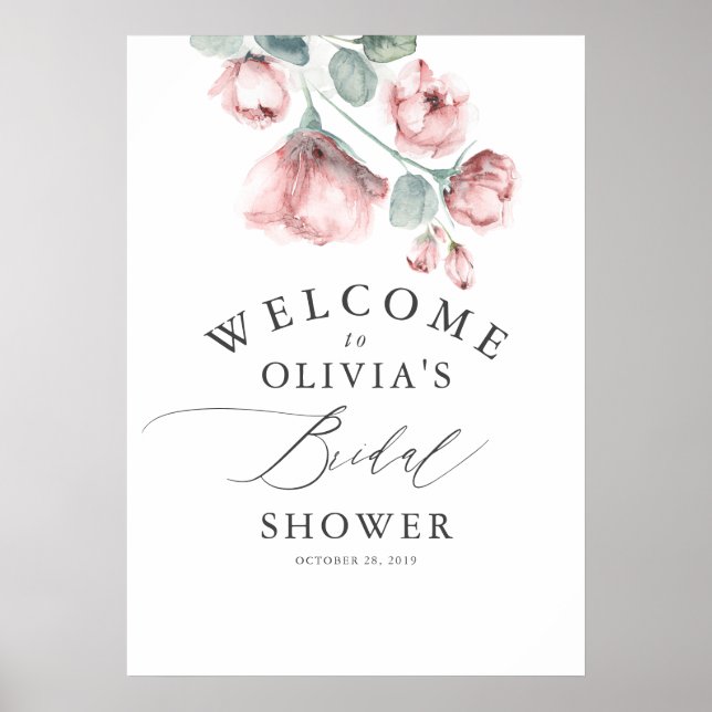 Poster Dusty Rose Floral Elegant Bridal Shower Welcome (Frente)
