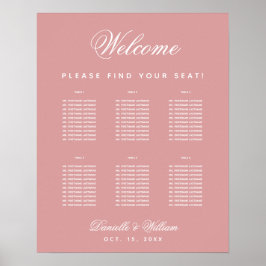 Poster Dusty Rose Wedding 6 Table Pink Seating Chart