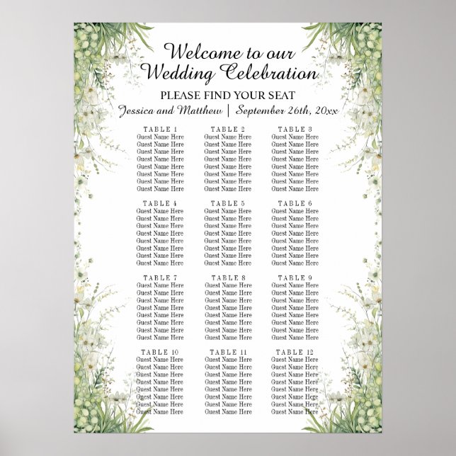 Poster Dusty Sage Green Flowers 12 Mesas (Frente)