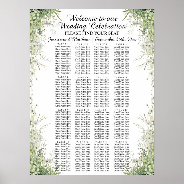 Poster Dusty Sage Green Flowers 16 Mesas (Frente)