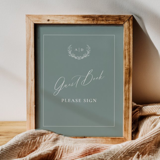 Poster Dusty Sage Guest Book Wedding Table Sign Decor (Criador carregado)