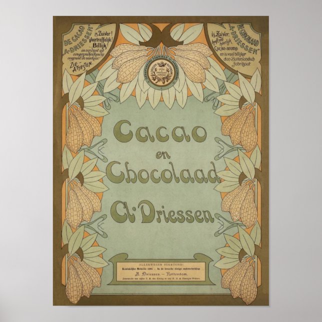 Pôster Dutch Cacao & Chocolate Label Circa 1900 (Frente)