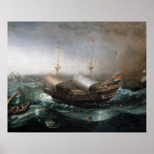 Pôster Dutch Merchant Vessels and a Smalschip Accompanied