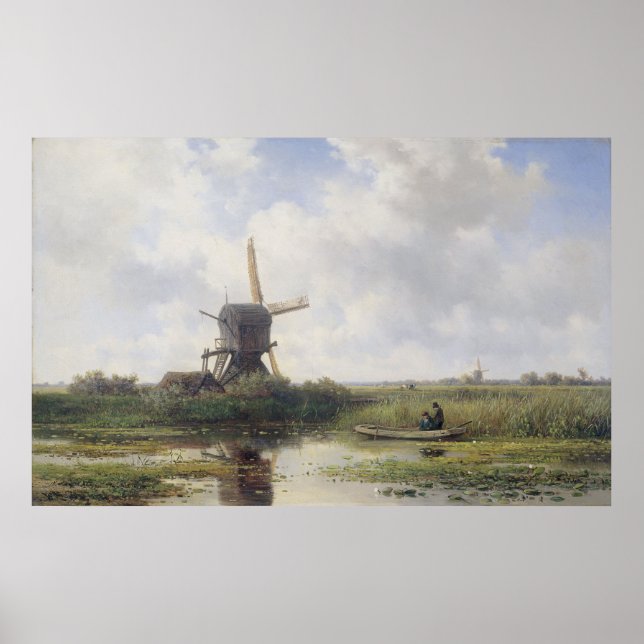 Poster Dutch windmill near Gein river , Willem Roelofs (Frente)