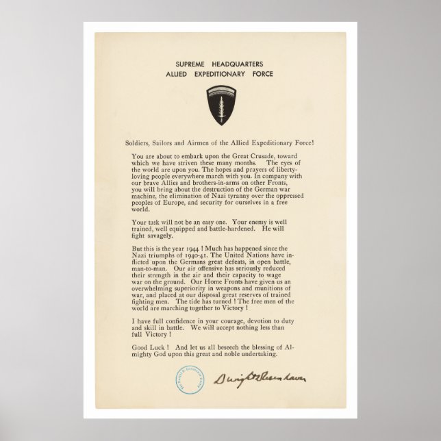 Pôster Dwight D. Eisenhower's Order of the Day (1944) (Frente)