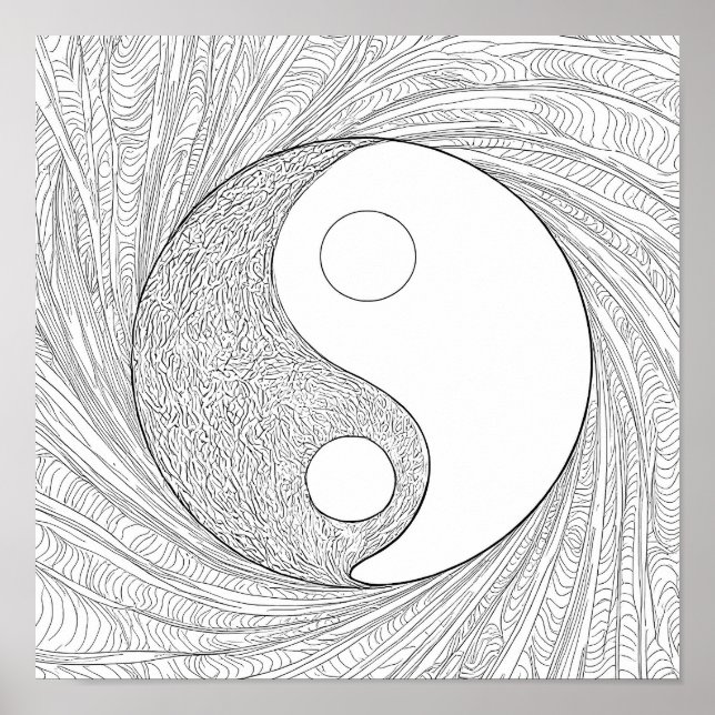 Poster Dynamic Abstract Line Art: Flowing Energy Yin Yang (Frente)