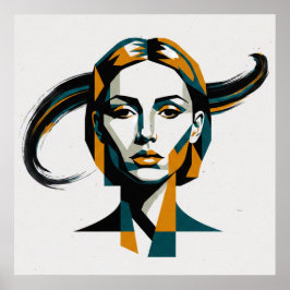 Poster Dynamic Geometric Portrait with Swirling Accents