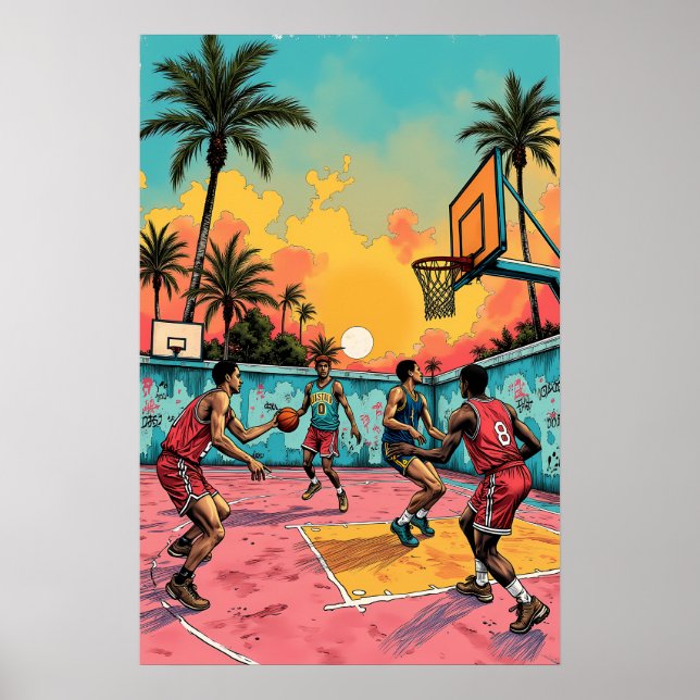 Poster Dynamic Slam Dunk - Ilustração do Jogo de Basquete (Frente)