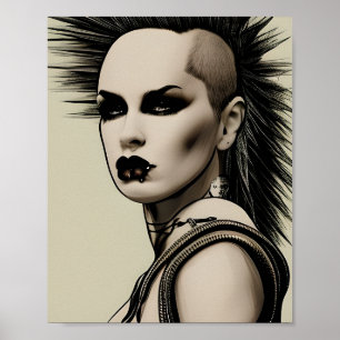 Poster Dystopian Mulher Punk Rocker Mohawk e Piercings