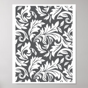 Poster E0001 Cinza Escuro - Gráfico de Padrão Floral Retr