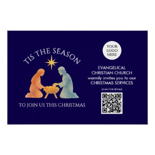 Pôster É A ÉPOCA DO NATAL Logotipo QR Serviços da Igreja