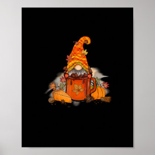 Poster É a Temporada Gnomie Outono Café Retro Vintage N