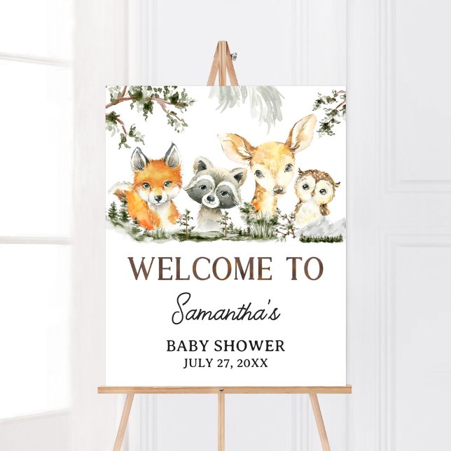 Poster É bem-vinda a um rapaz da floresta (Woodland Forest Baby Shower Welcome Sign)