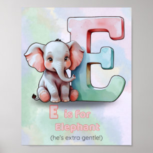 Poster E é para o Elefante - Alfabeto Cute Animal Nursery