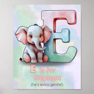 Poster E é para o Elefante - Alfabeto Cute Animal Nursery
