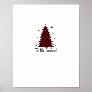 Poster É Época do Natal Árvore de Natal Xadrez Vermelho