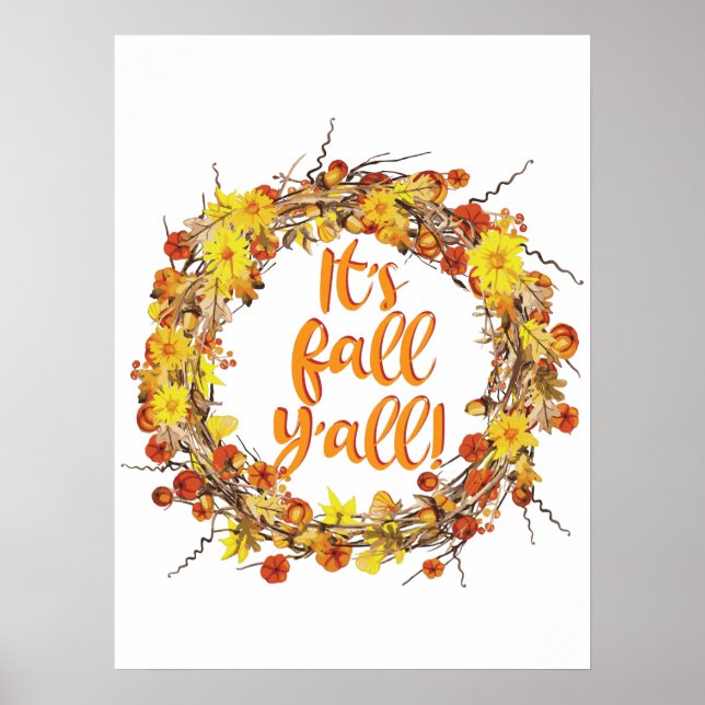 Poster É Fall Y'all Orange Autumn Leaves (Frente)