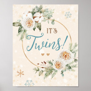 Poster É Gêmeos Floco de neve Chá de fraldas de inverno