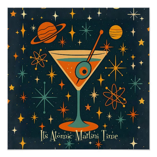 Pôster É hora do Martini Atômico Estrelas Cósmicas (Frente)