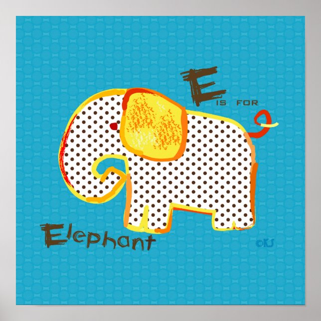 Pôster 'E is for elephant ' digital painting print (Frente)