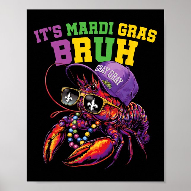 Poster É Mardi Gras Bruh Dabbing Crawfish Kid (Frente)