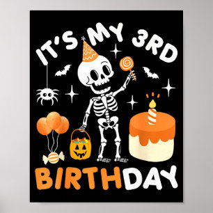 Poster É Meu 3º Aniversário-Esqueleto Divertido de Hallow
