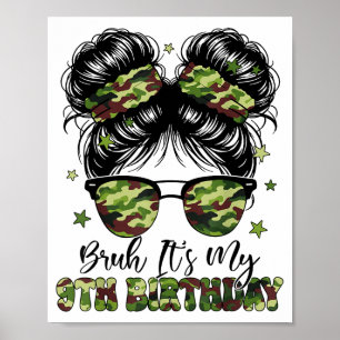 Poster É meu 9º aniversário Menina Camo Nove Anos de Idad