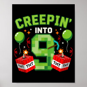 Poster É Meu 9º Aniversário Menino Jogador Se Esgueirando