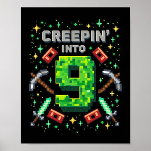 Poster É Meu 9º Aniversário Menino Jogador Se Esgueirando