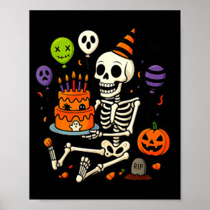 Poster É Meu Aniversário Esqueleto Feliz Festa de Hallowe
