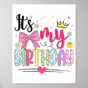 Poster É Meu Aniversário Laço Coquete Flor Aniversário Mu