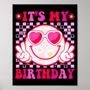 Poster É Meu Aniversário Rosto Sorridente Groovy Mulheres