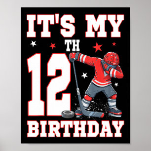 Poster É o Meu 12º Aniversário Menino Hóquei no Gelo Dabb