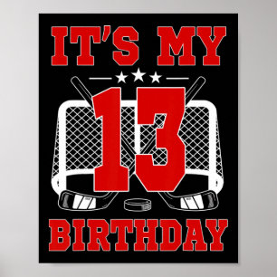 Poster É o meu 13º aniversário tema de hóquei no gelo fem