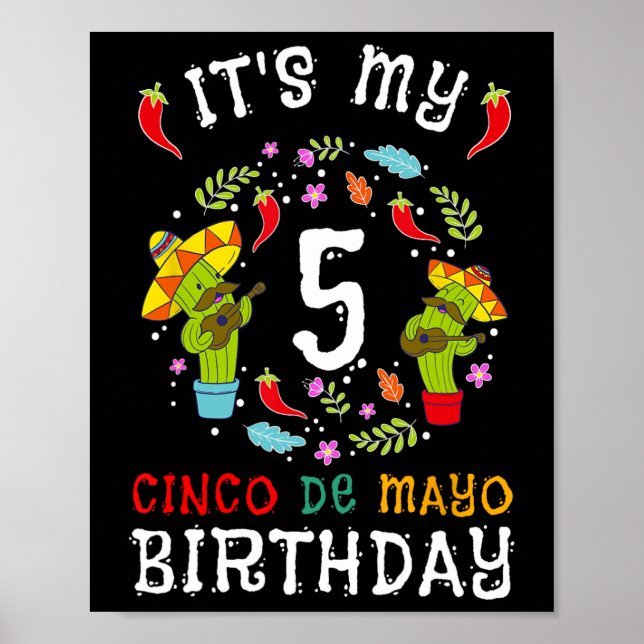 Poster É o meu 5 de aniversário Cinco de Mayo Mustache Cr (Frente)