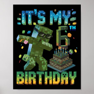 Poster É o meu 6º aniversário Gamer Pixel Número Aniversá
