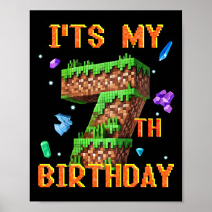 Poster É o Meu 7º Aniversário Festa de Gamer Pixel Menino