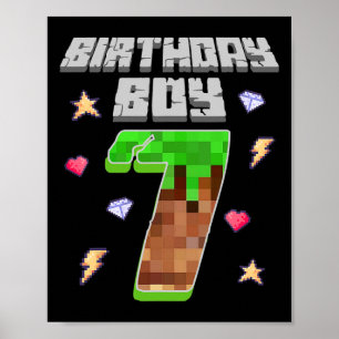 Poster É o Meu 7º Aniversário Menino Sete 7 Anos Pixel Ga