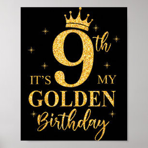 Poster É o meu 9º aniversário de ouro Menina de 9 anos de