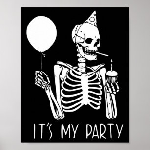 Poster É o meu partido Preguiçoso Halloween Costume Skele