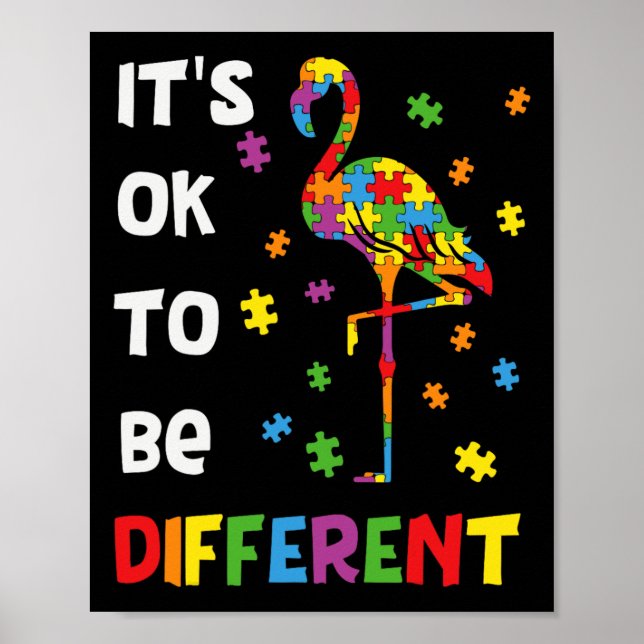 Poster É Ok Ser Diferente Flamingo Conscientização do Aut (Frente)