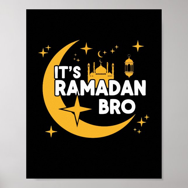 Poster É Ramadan, irmão. Feliz jejum. Crescente Islâmico (Frente)