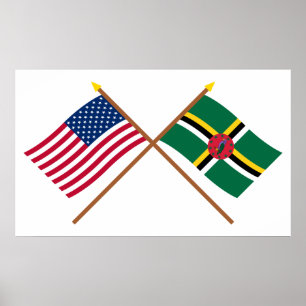 Pôster E.U. e bandeiras cruzadas Dominica
