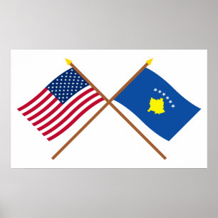 Poster E.U. e bandeiras cruzadas Kosovo