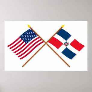 Pôster E.U. e bandeiras cruzadas República Dominicana