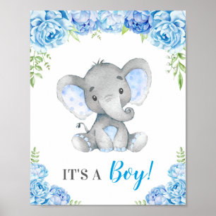 Poster É um Chá de bebê elefante azul de menino borrif